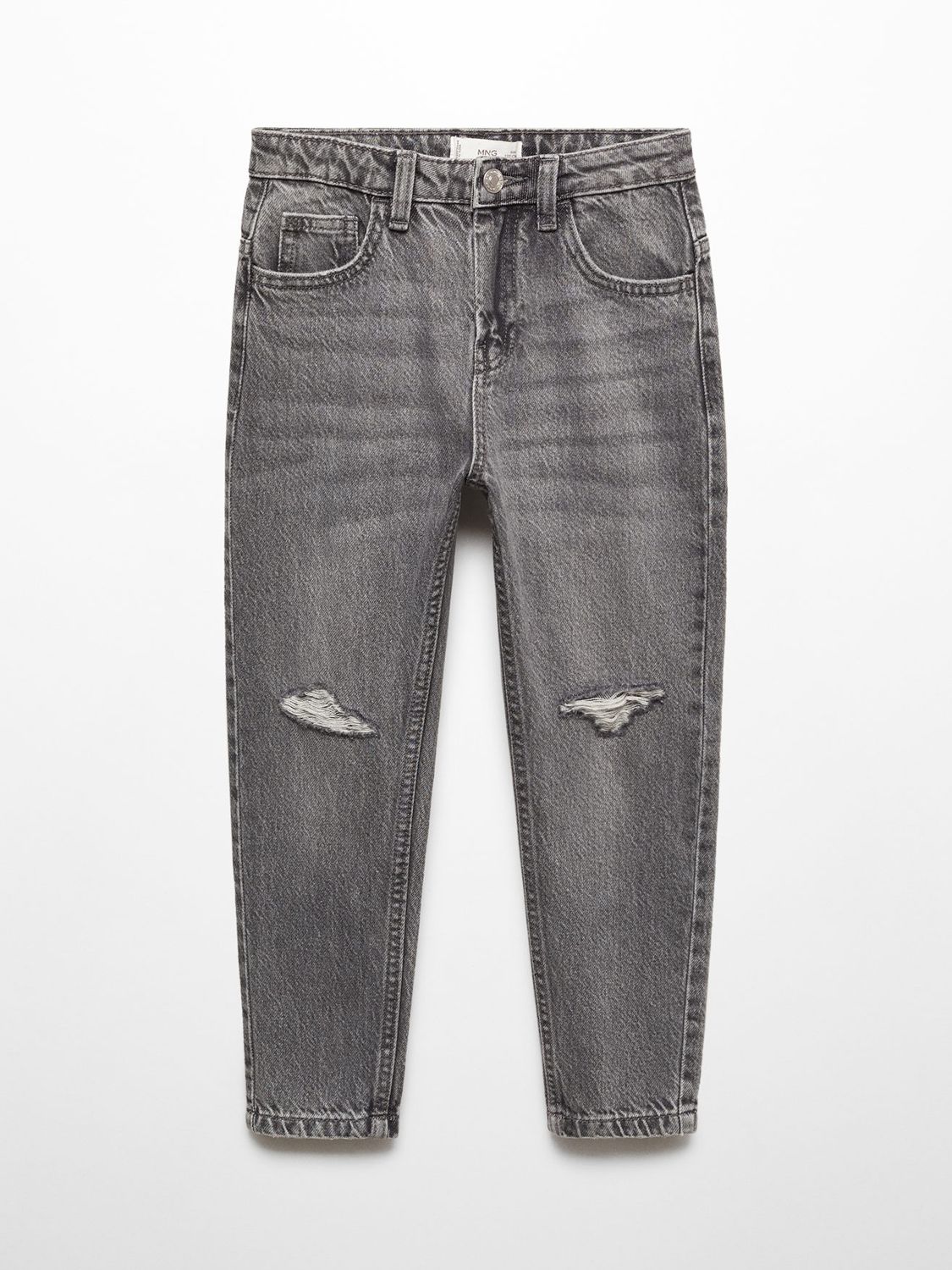 Mango Kids' Dad Decorative Ripped Jeans, Open Grey at John Lewis & Partners
