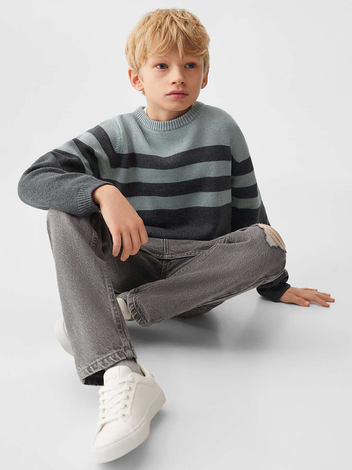 Buy Mango Kids' Dad Decorative Ripped Jeans, Open Grey Online at johnlewis.com