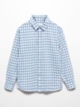 Mango Kids' David Gingham Check Shirt, Pastel Blue