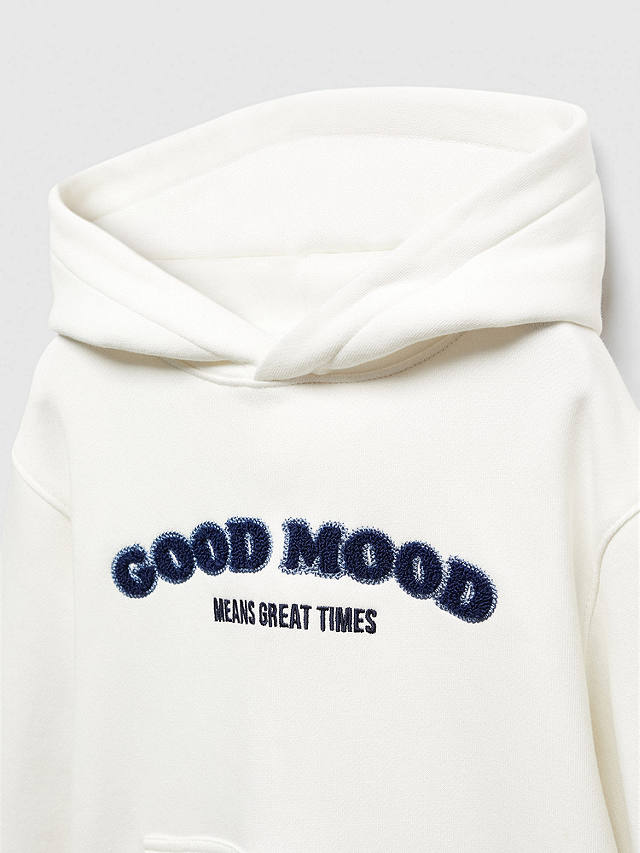 Mango Kids' Goodmood Embroidered Hooded Sweatshirt, Natural White