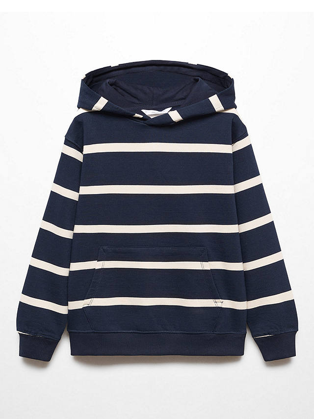 Mango Kids' Sea Striped Hooded Sweatshirt, Navy