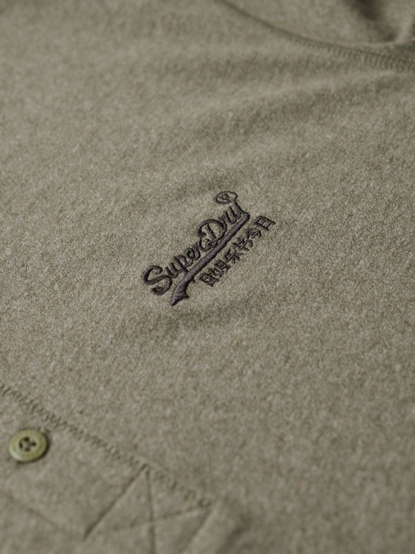 Superdry Organic Cotton Vintage Logo Embroidered Henley Top, Ash Olive Marl, XL