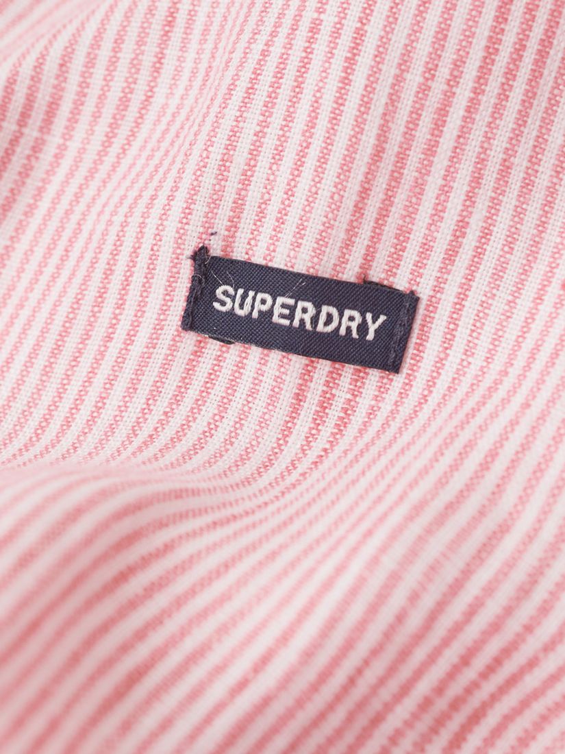 Superdry Stripe Linen Long Sleeve Shirt, House Pink Stripe, XL