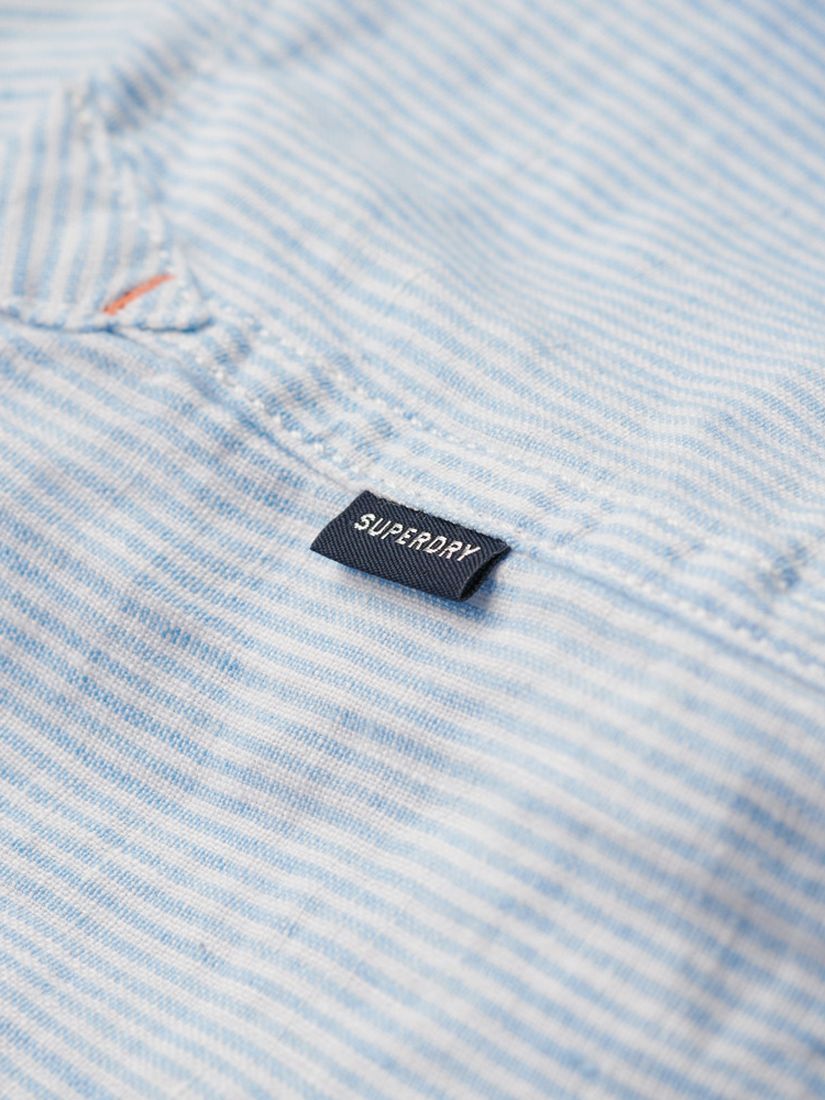 Superdry Casual Linen Striped Long Sleeve Shirt, Seafoam Blue, XXXL