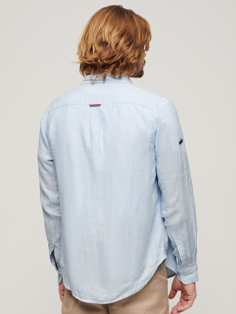 Superdry Casual Linen Striped Long Sleeve Shirt, Seafoam Blue, XXXL
