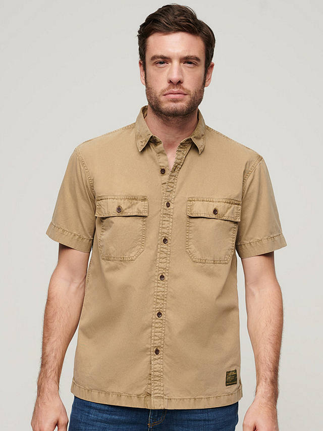 Superdry Military Organic Cotton Short Sleeve Shirt, Canyon Sand Brown