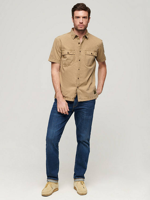 Superdry Military Organic Cotton Short Sleeve Shirt, Canyon Sand Brown