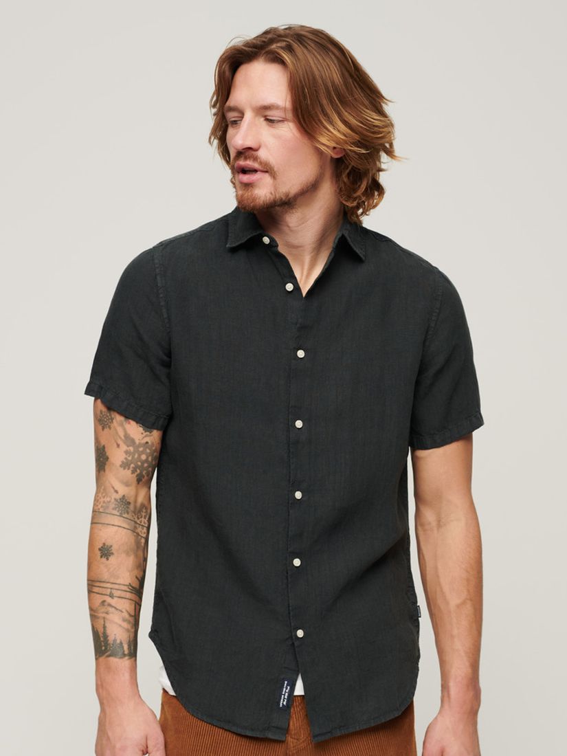 Superdry Studios Casual Linen Shirt, Washed Black, S