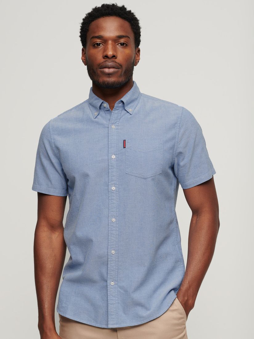 Superdry Oxford Short Sleeve Shirt, Royal Blue at John Lewis & Partners