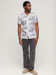 Superdry Open Collar Abstract Laurel print Linen Shirt, Grey/Multi, Grey/Multi