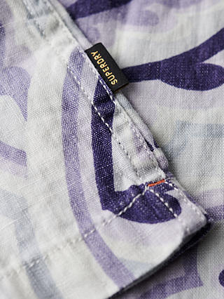 Superdry Open Collar Abstract Laurel print Linen Shirt, Grey/Multi