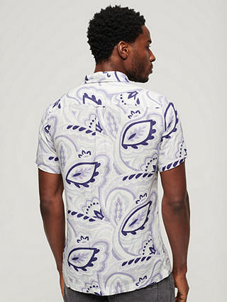 Superdry Open Collar Abstract Laurel print Linen Shirt, Grey/Multi