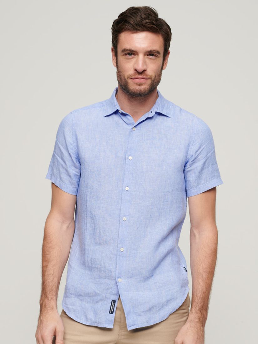 Superdry Studios Casual Linen Shirt, Light Blue Chambray, S