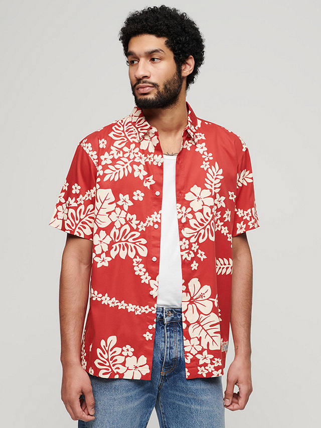 Superdry Tropical Print Hawaiian Shirt, Surf School Red