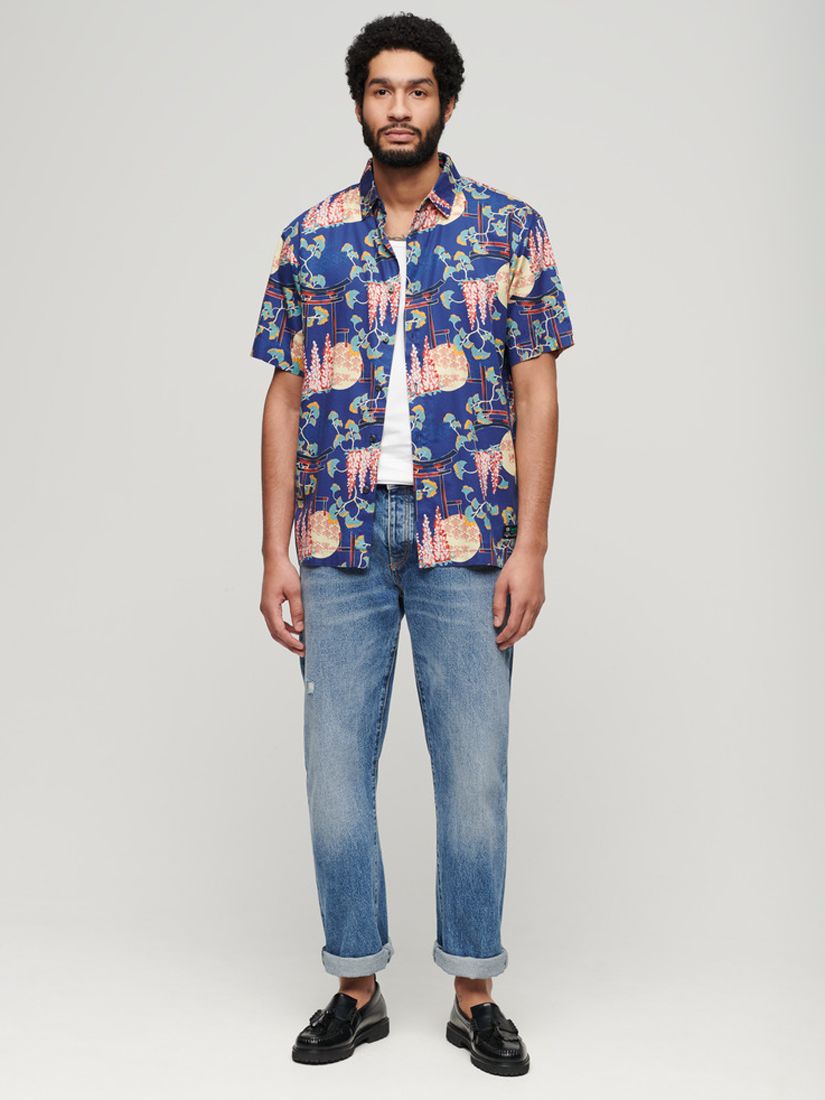 Superdry Tropical Print Hawaiian Shirt, Wisteria Blue, XL