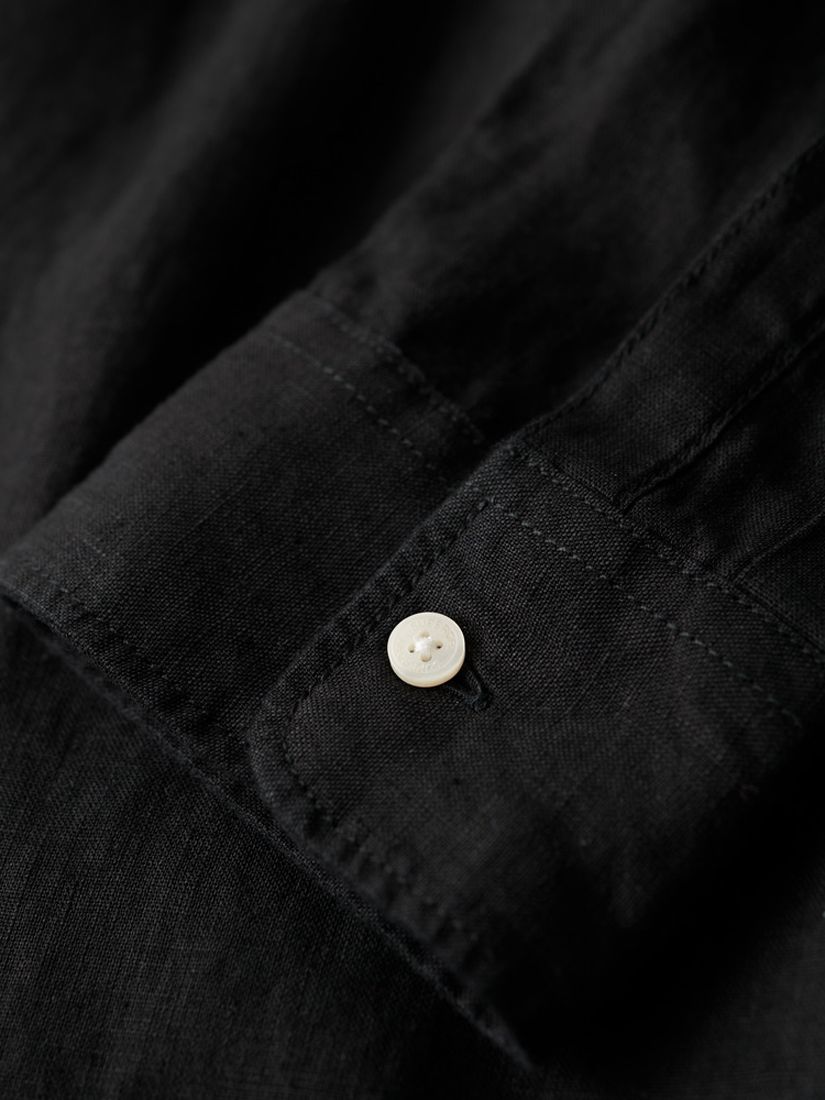 Superdry Casual Linen Long Sleeve Shirt, Black, S