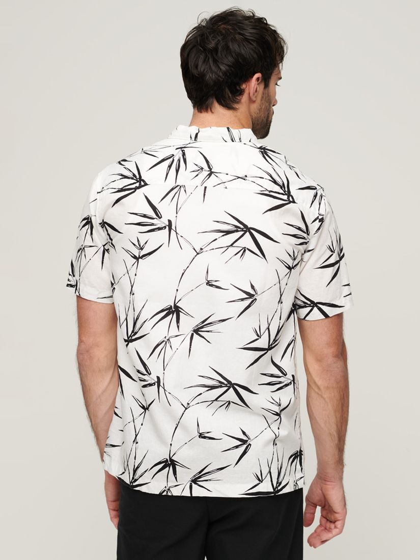 Superdry Linen Blend Short Sleeve Beach Shirt, Optic Bamboo, S