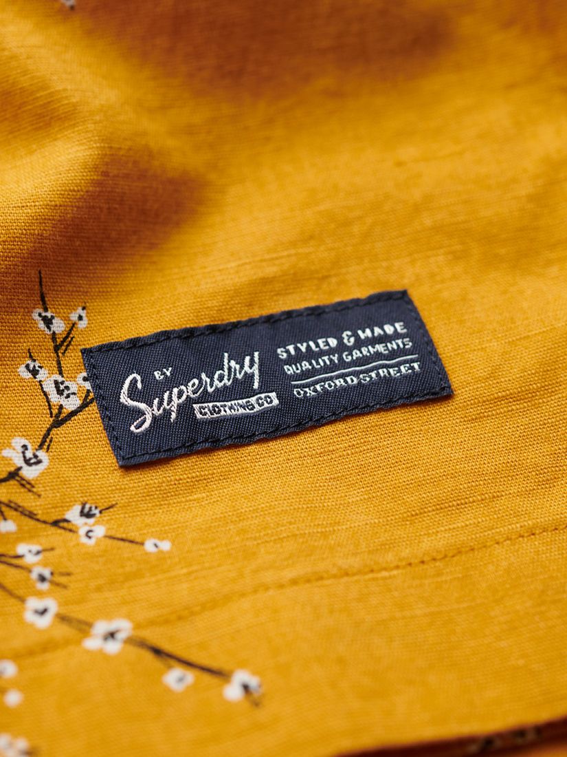 Superdry Linen Blend Short Sleeve Beach Shirt, Golden Blossom, S