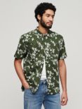 Superdry Linen Blend Short Sleeve Beach Shirt, Olive Blossom