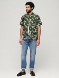 Superdry Linen Blend Short Sleeve Beach Shirt, Olive Blossom