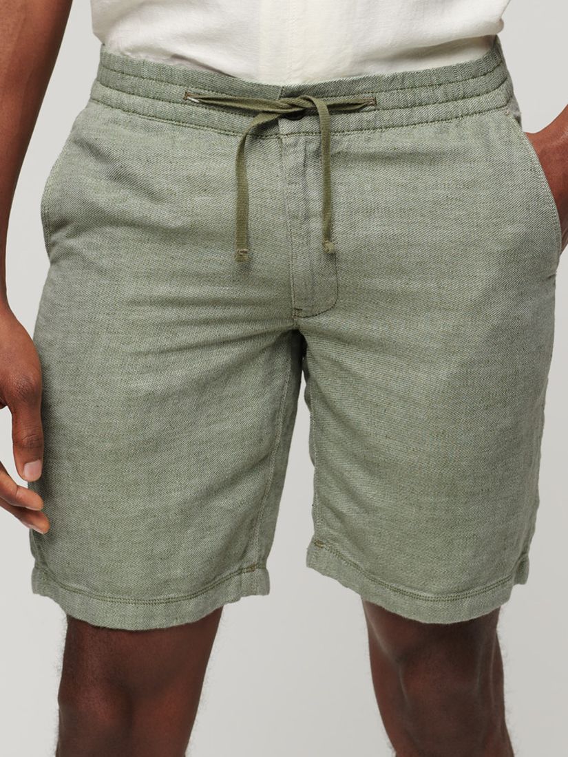 Superdry Drawstring Linen Shorts, Sage Green, XXL