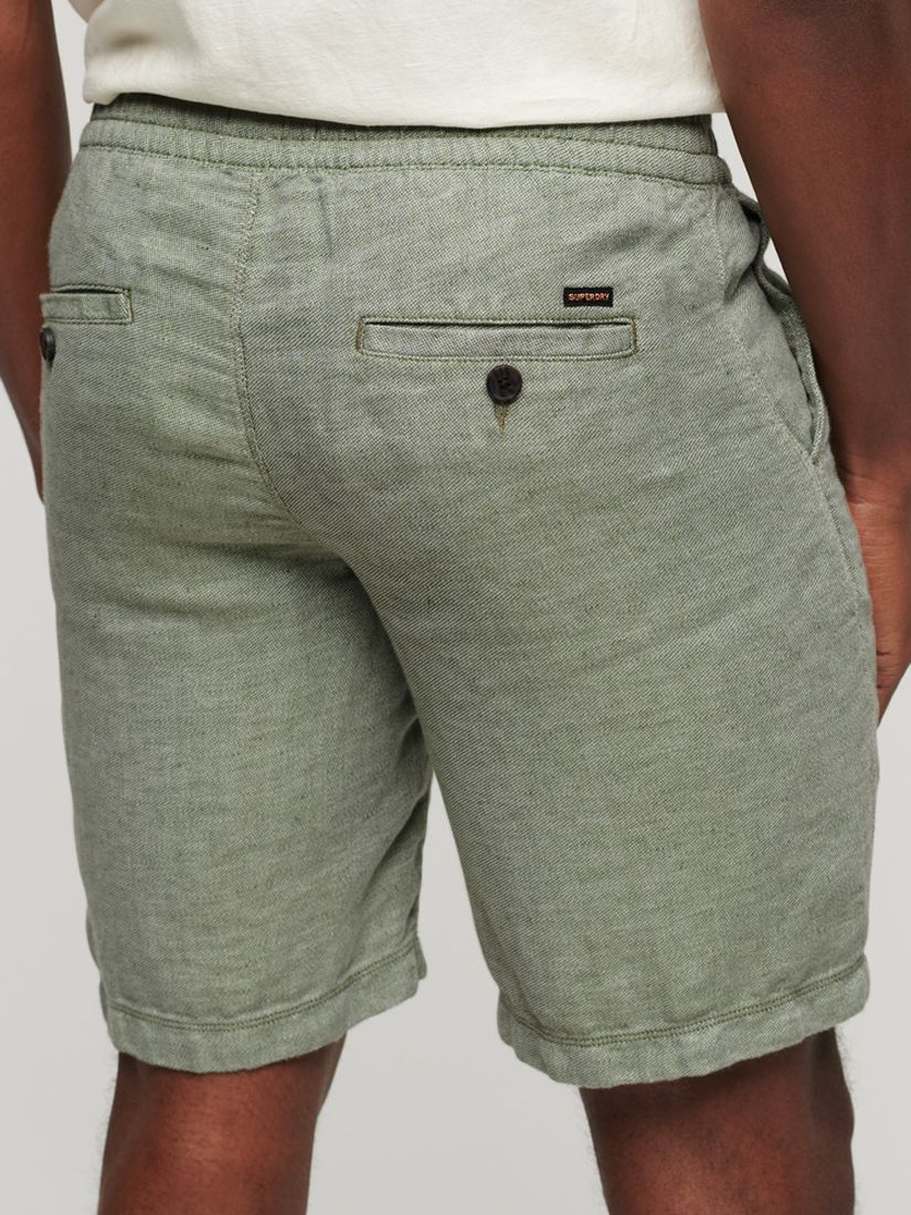 Superdry Drawstring Linen Shorts, Sage Green, XXL