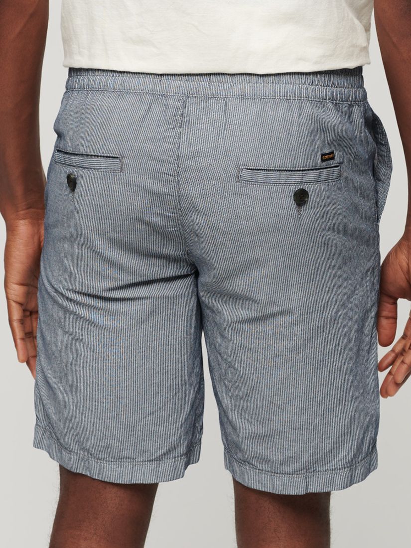 Superdry Drawstring Linen Shorts, Navy Stripe, XL