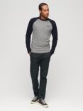 Superdry Essential Baseball Long Sleeve Top, Grey Marl/Rich Navy