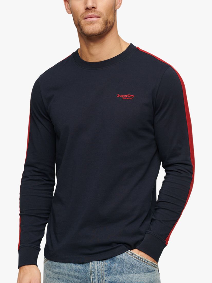 Superdry Essential Logo Retro Stripe Long Sleeve T-Shirt, Navy/Chilli Red, XXXL