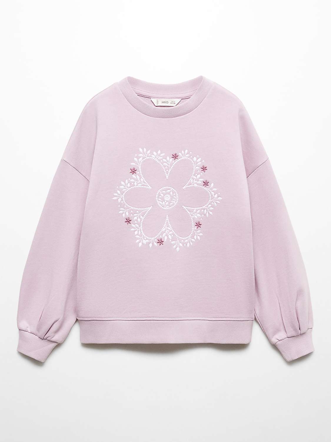 Buy Mango Kids' Cece Floral Print Cotton Sweatshirt, Pastel Purple Online at johnlewis.com