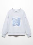 Mango Kids' Emme Slogan Print Sweatshirt, Pastel Blue