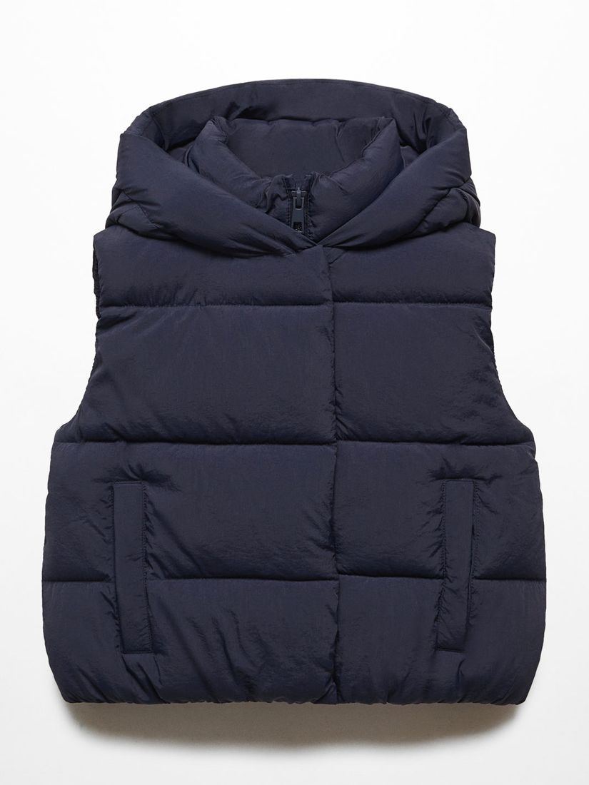Mango Kids' Mariana Quilted Hooded Gilet, Navy, 5-6 years
