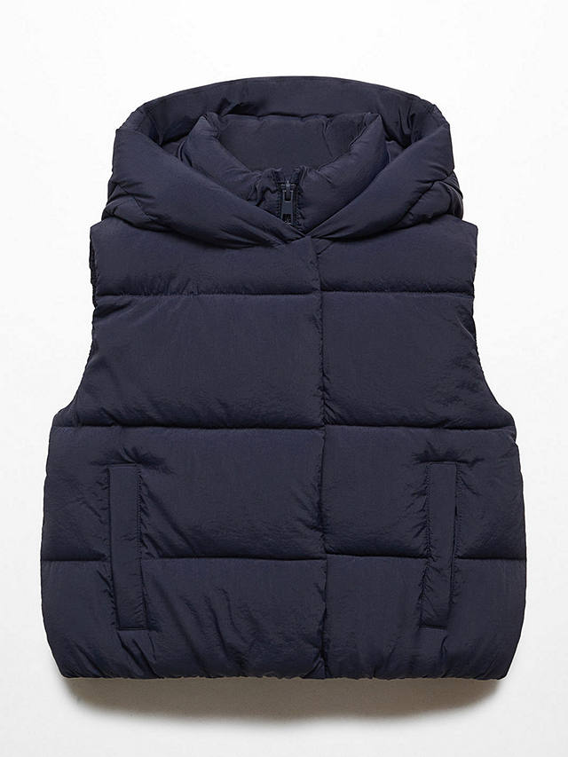 Mango Kids' Mariana Quilted Hooded Gilet, Navy