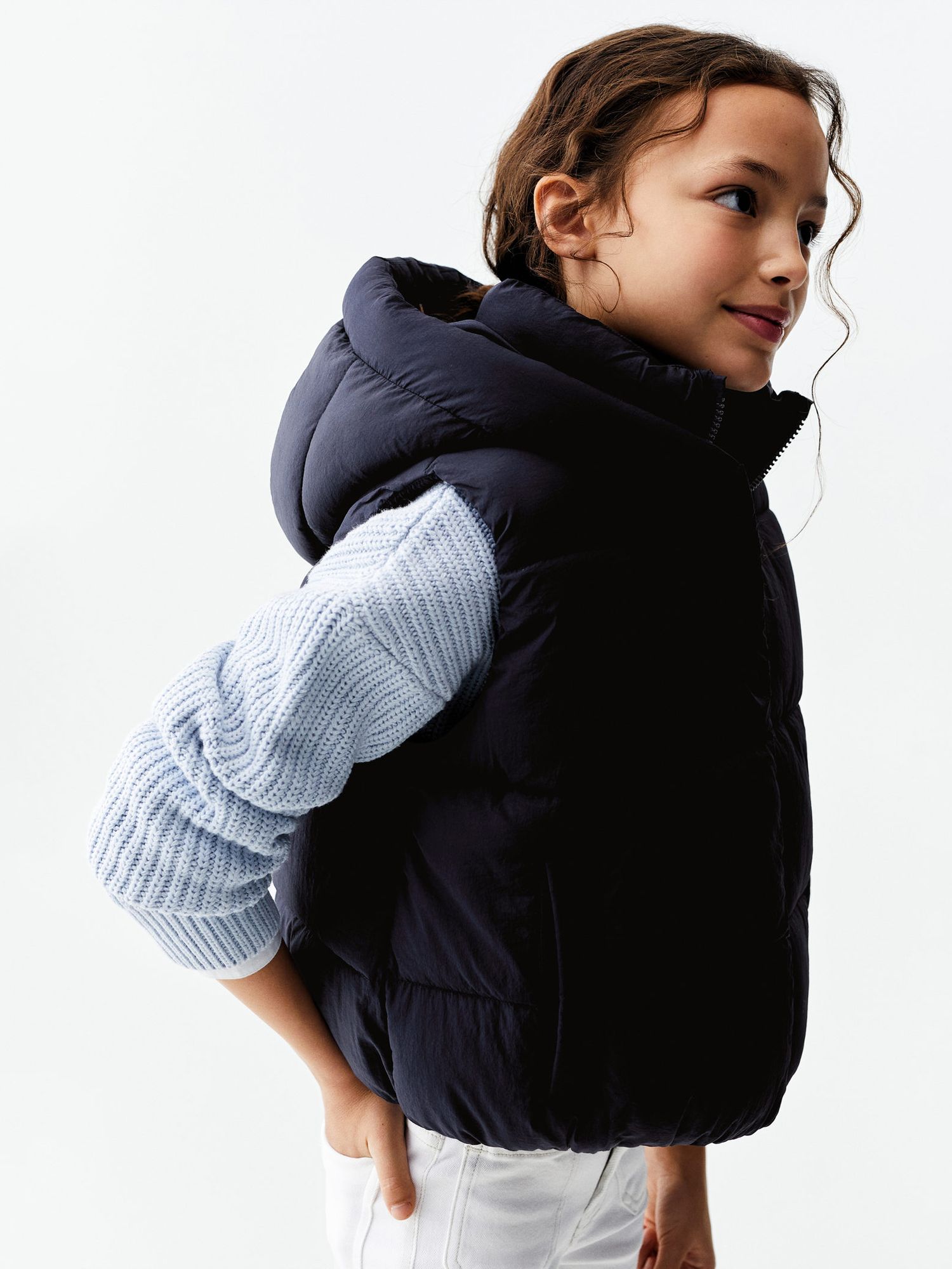 Mango Kids' Mariana Quilted Hooded Gilet, Navy, 5-6 years