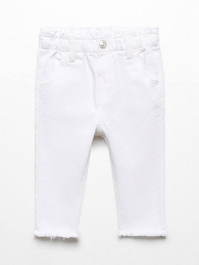 Mango Baby Frayed Hem Paperbag Jeans, White