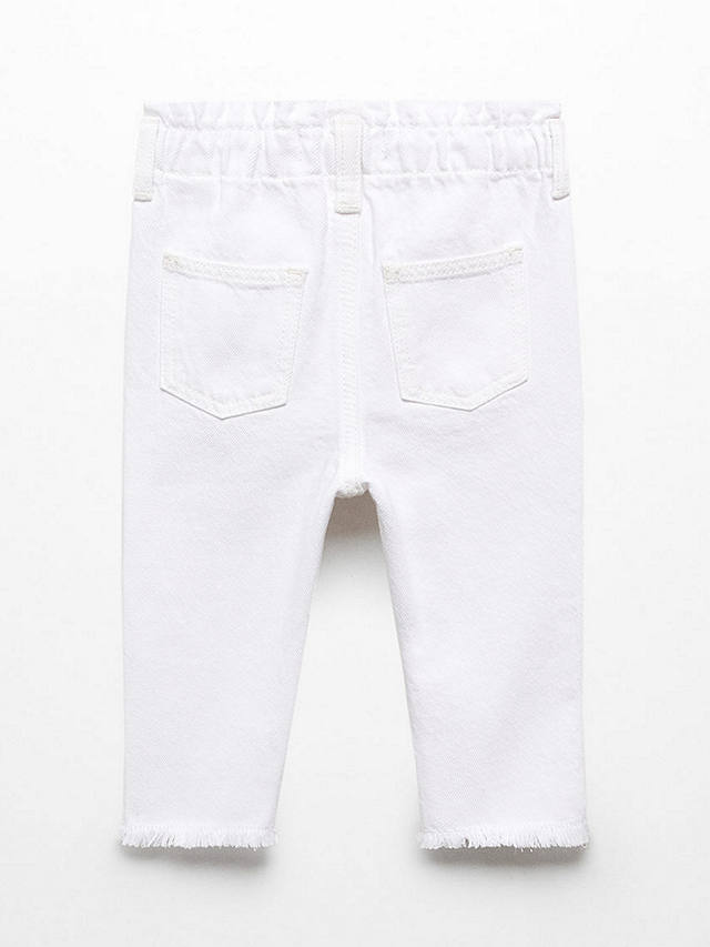 Mango Baby Frayed Hem Paperbag Jeans, White
