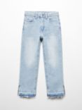 Mango Kids' Frayed Hem Straight Jeans, Open Blue