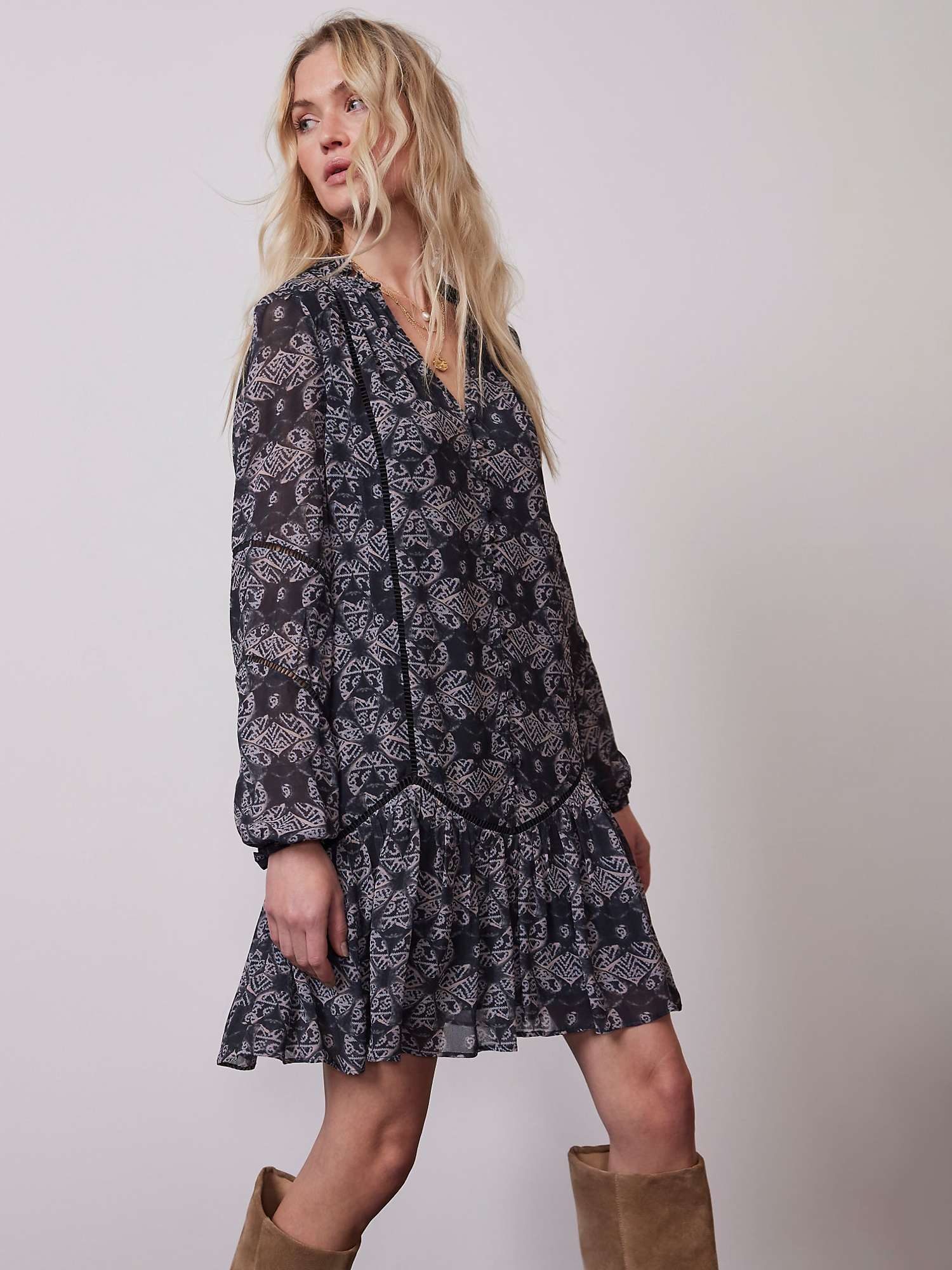 Buy Mint Velvet Block Print Ruffle Hem Mini Dress, Grey/Multi Online at johnlewis.com