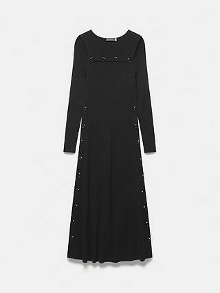 Mint Velvet Ribbed Button Detail Midi Dress, Black