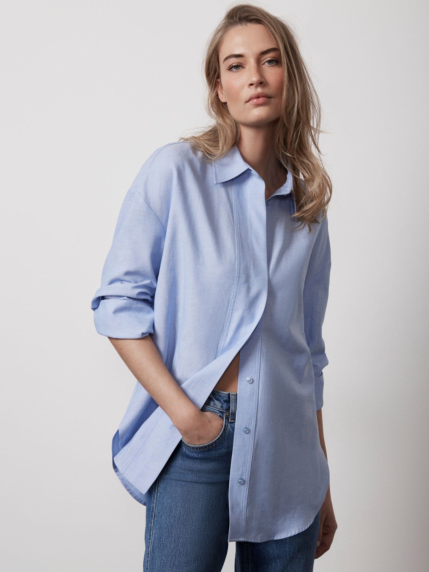 Mint Velvet Oversized Longline Shirt, Blue at John Lewis & Partners