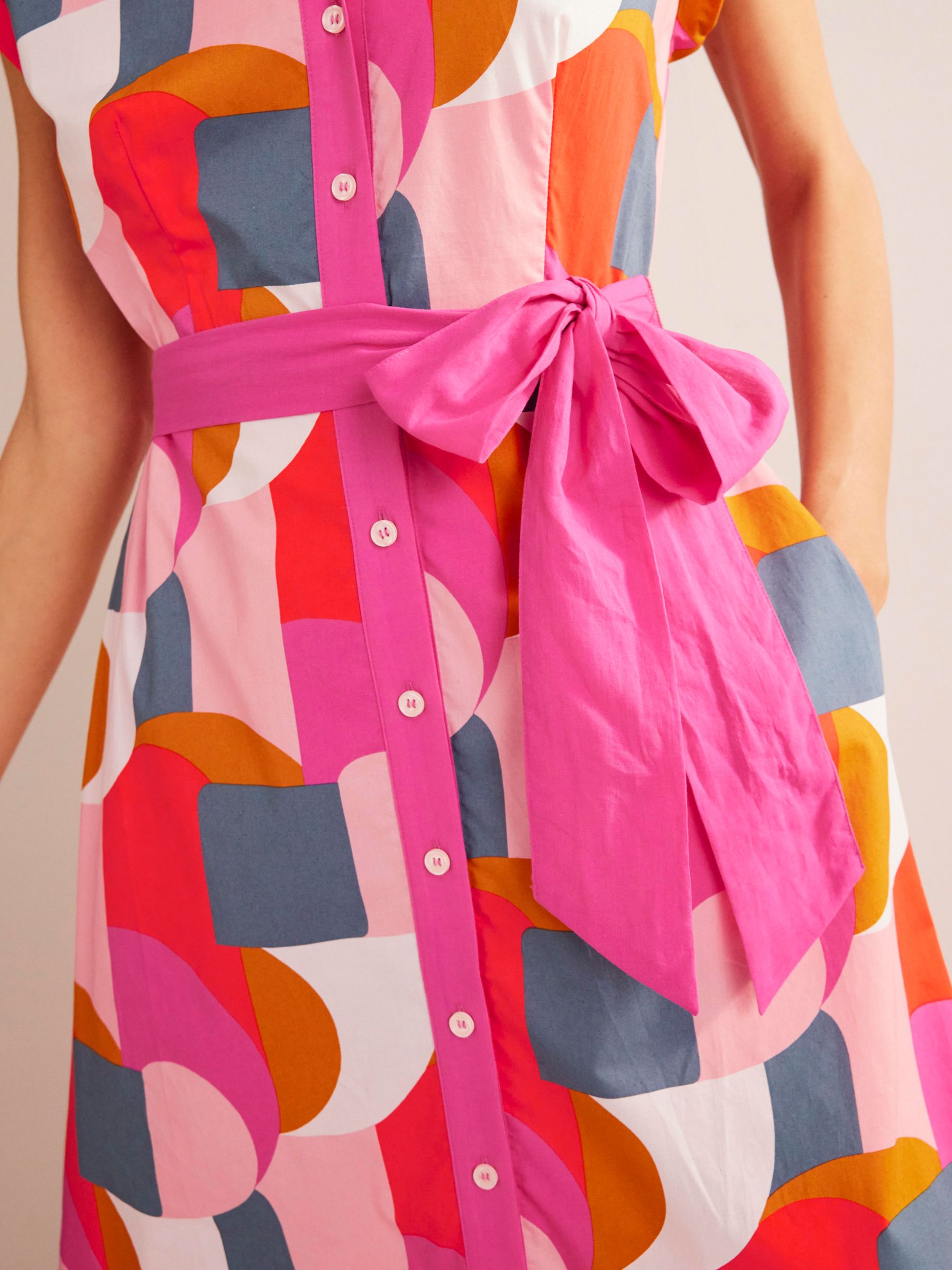 Boden Amanda Cotton Midi Dress, Pink Geometric Swirl, 8