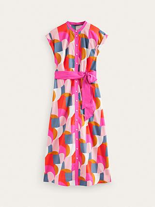 Boden Amanda Cotton Midi Dress, Pink Geometric Swirl