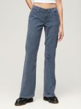 Superdry Low Rise Cord Flare Jeans, Washed Denim Blue