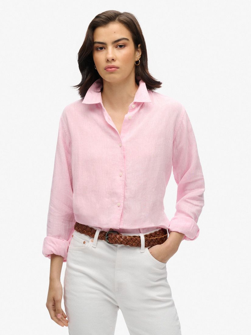 Superdry Casual Linen Boyfriend Shirt, Lilac Blush Pink at John Lewis ...