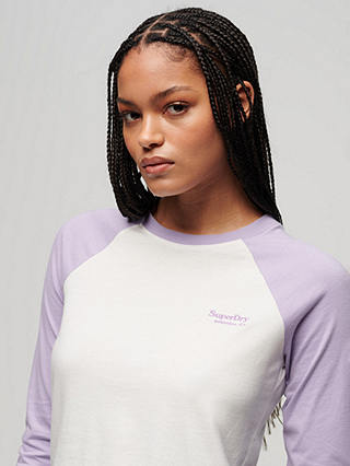 Superdry Essential Logo Long Sleeve Top, Purple/Off White