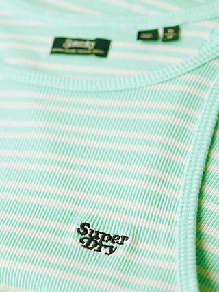 Superdry Essential Logo Striped Racer Vest Top, Glass Green Stripe