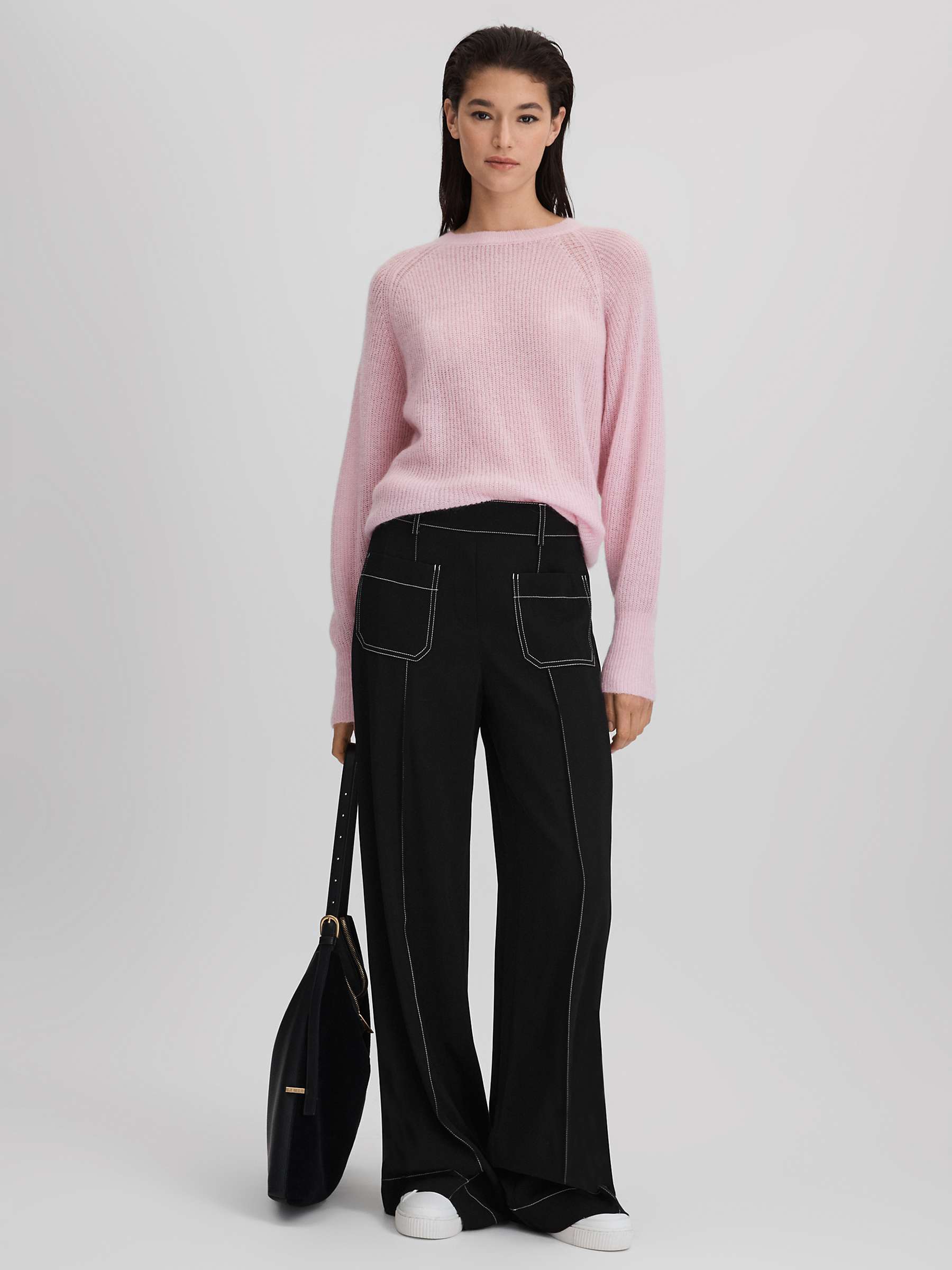 Buy Reiss Kylie Contrast Stitch Detail Wide Leg Trousers, Black Online at johnlewis.com