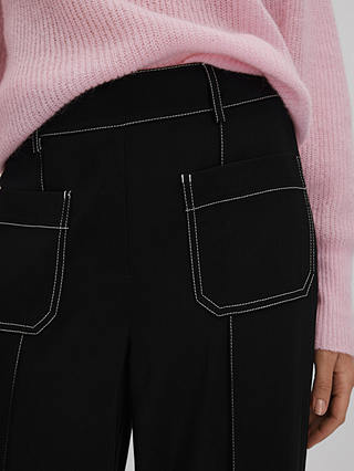 Reiss Kylie Contrast Stitch Detail Wide Leg Trousers, Black
