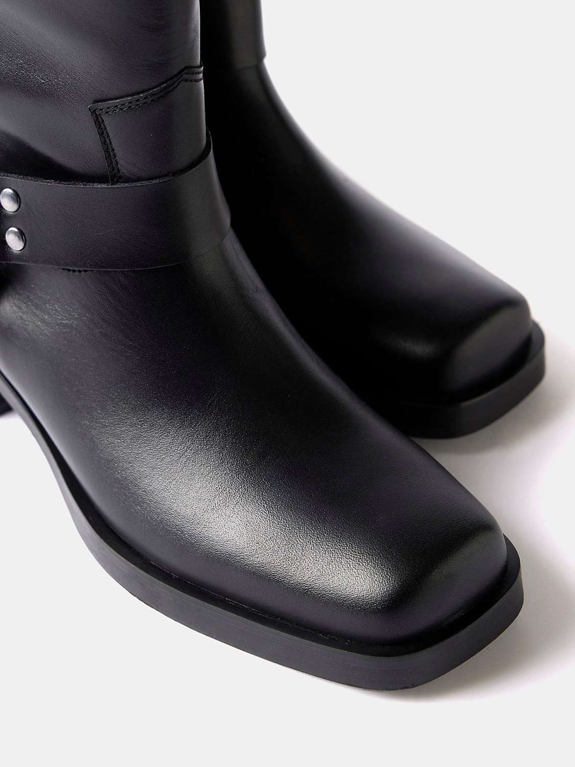 Buy Mint Velvet Buckle Detail Leather Biker Boots, Black Online at johnlewis.com