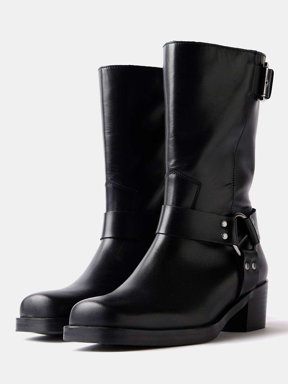 Buy Mint Velvet Buckle Detail Leather Biker Boots, Black Online at johnlewis.com